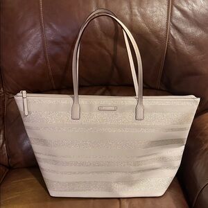 Kate Spade Cream and Gold Striped Tote